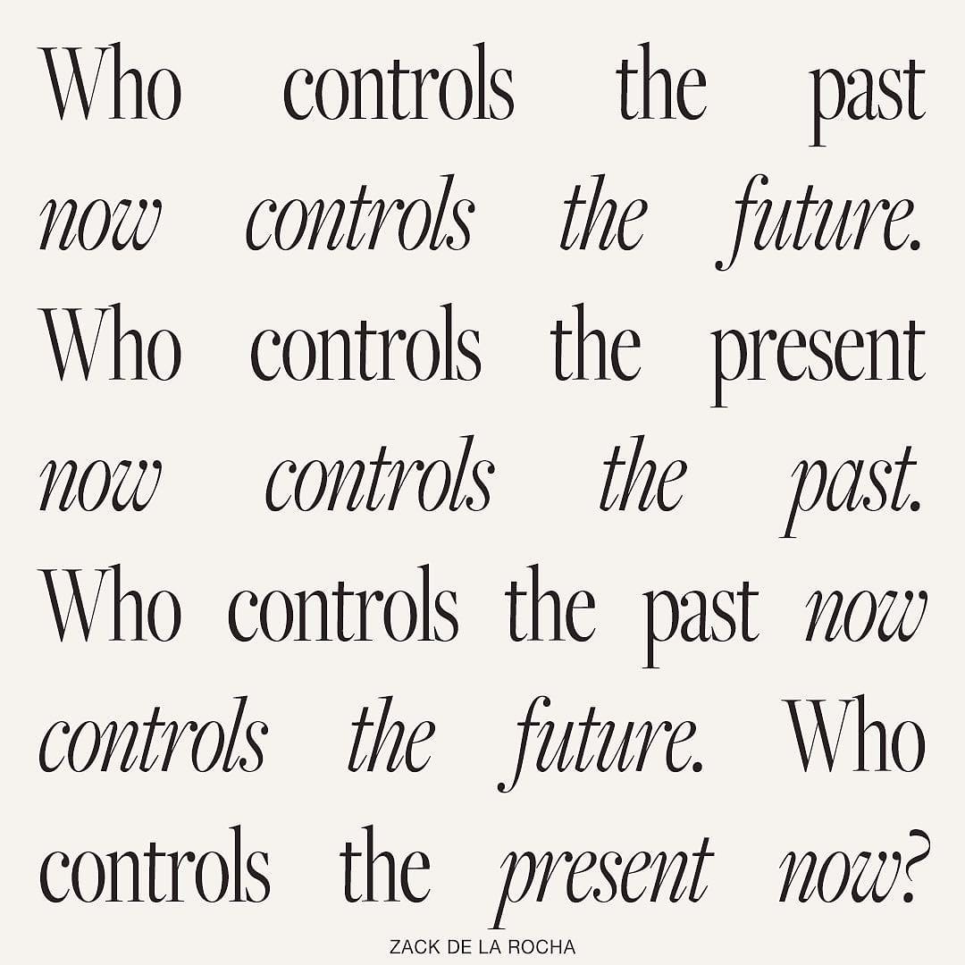 Typographic design by Kajsa Quinterno featuring a quote from Zack de la Rocha.