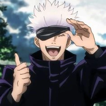 A cover of "Satoru Gojo" cluster. The owner is squidgame4ever. The cluster description is "W character in JJK". The cluster consists of 44 elements.