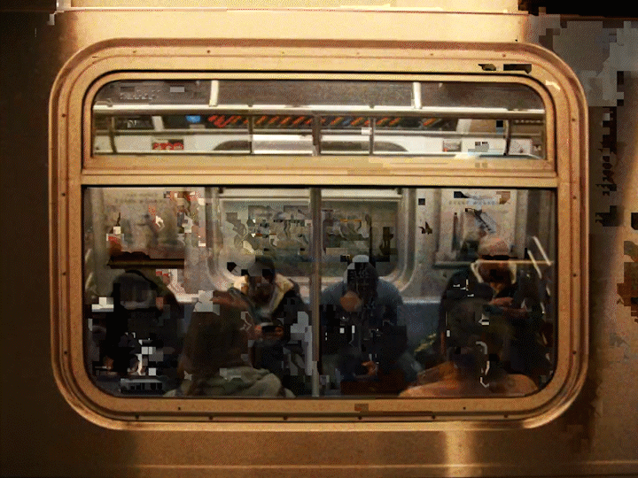 A view into a New York City Subway car.