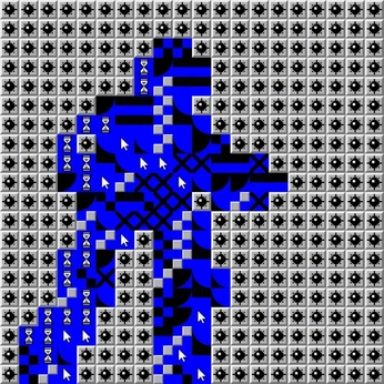 A cover of "像素圖像設計" cluster. The owner is rarin. The cluster description is "專注於像素藝術的設計過程，探索如何通過簡約形式表達複雜概念。". The cluster consists of 42 elements.