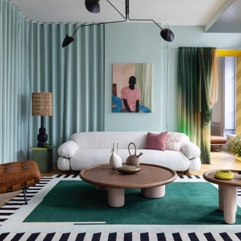 A cover of "Interiors: Color" cluster. The owner is thethirdvignette. The cluster description is "Colorful interiors". The cluster consists of 51 elements.