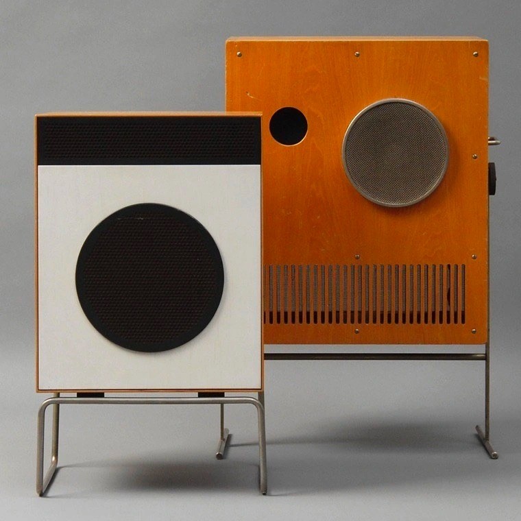 Braun L2 Loudspeaker (1958) by Dieter Rams and the Heliradio VS1-32 Speaker (1965).