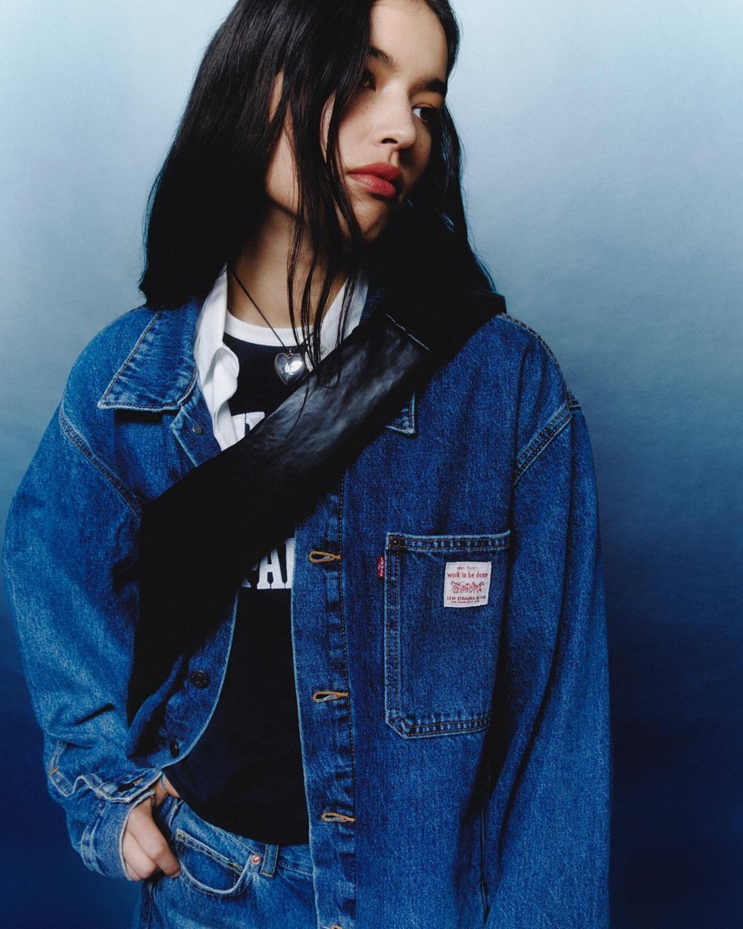 Model Hana Olver in an editorial for the March issue of ELLE UK.