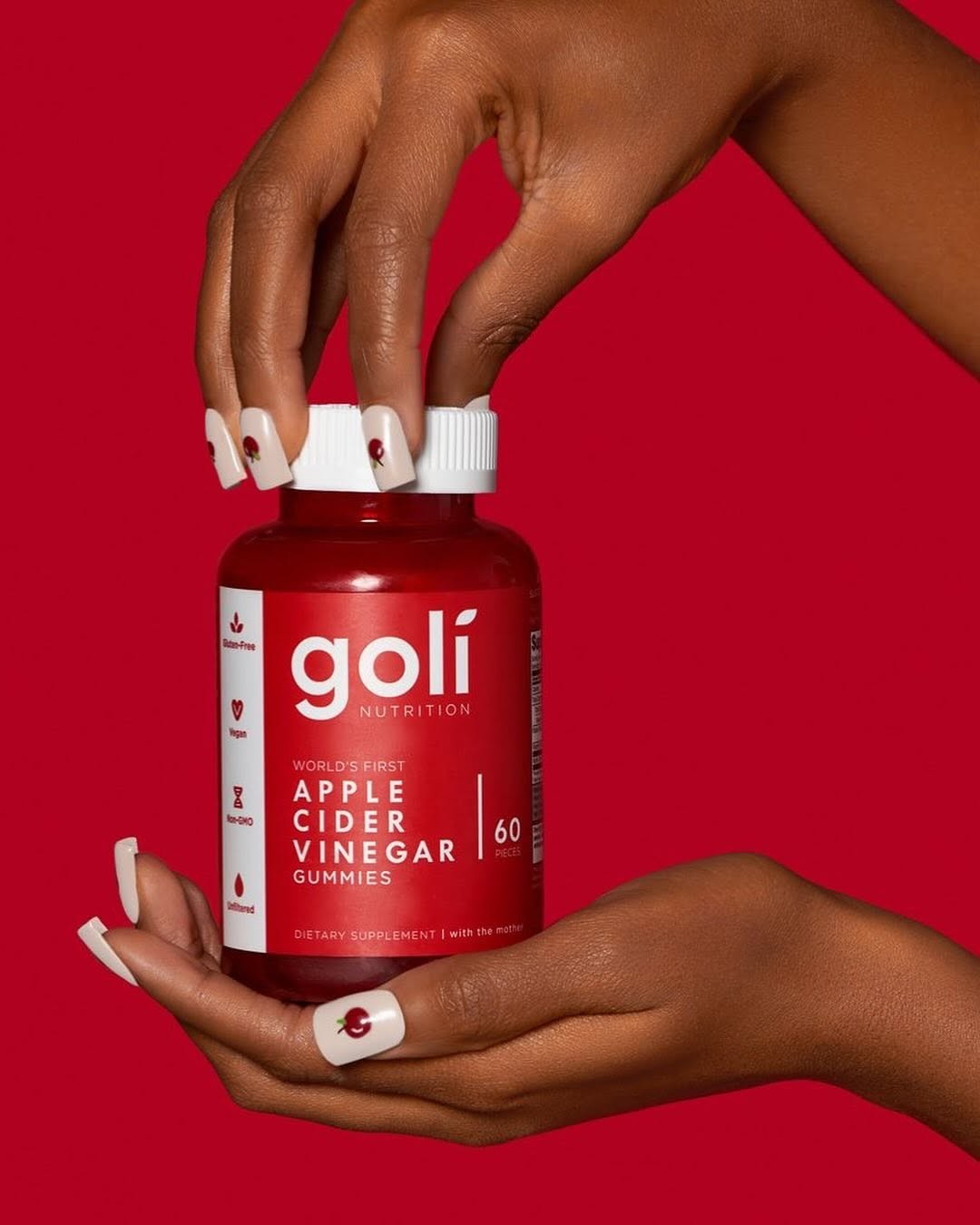 Product photography for Goli Nutrition's Apple Cider Vinegar Gummies.