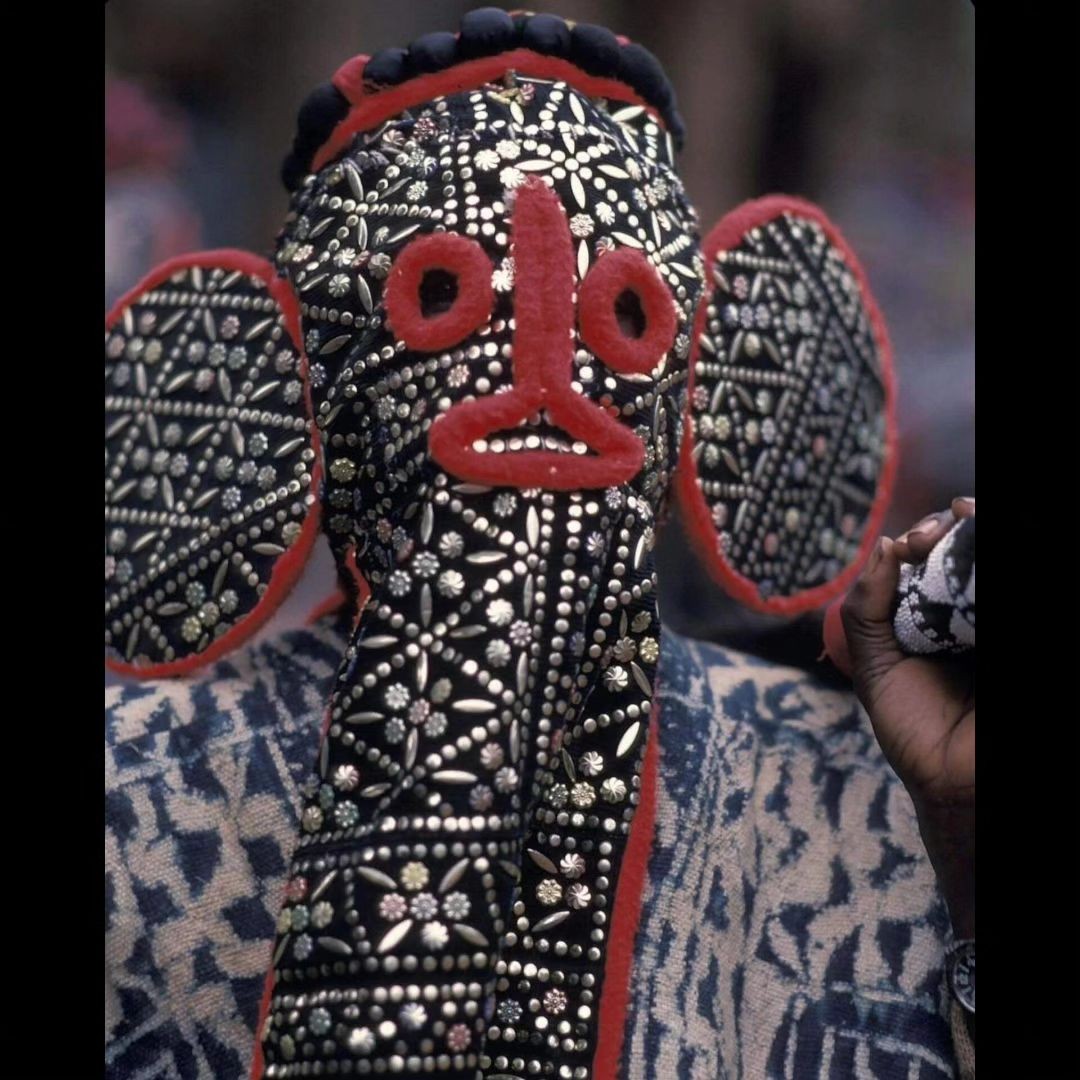 A Bamileke Elephant Mask in Bandjoun, Cameroon, 1985. Photo by C. Pavard for Hoa Qui Agency.