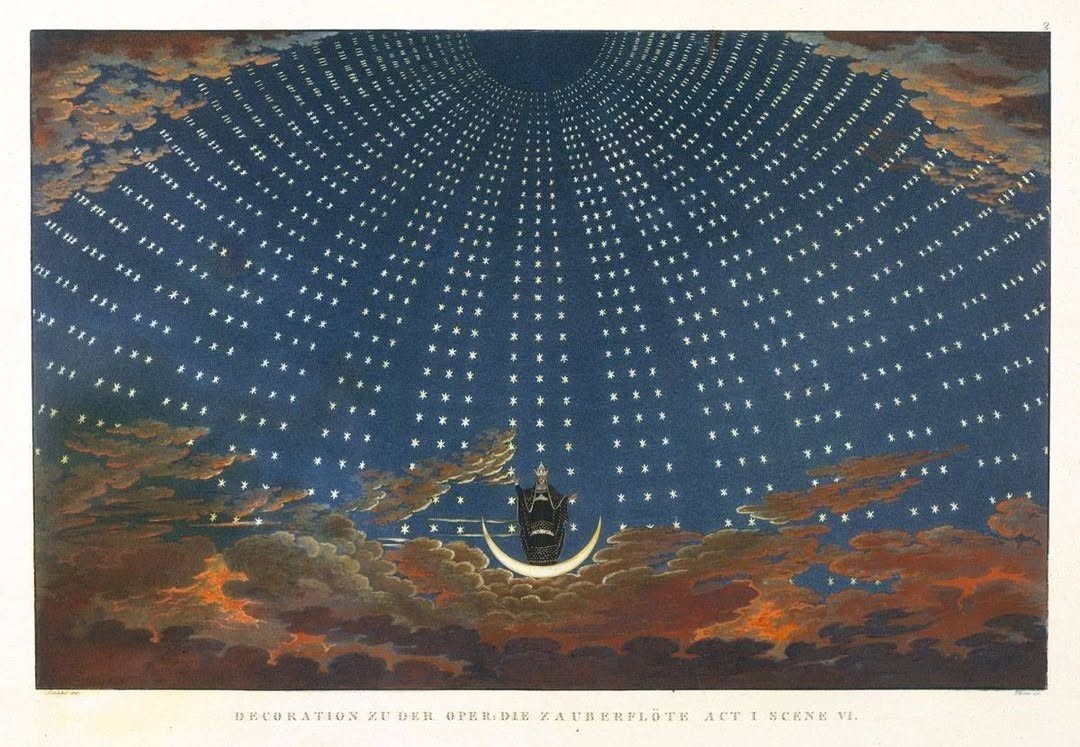 An Instagram  post added by alexiadoan on Feb 18, 2025. The author is @publicdomainrev. May present: karl friedrich schinkel magic flute, the magic flute, queen of the night, the queen of the night, painting.