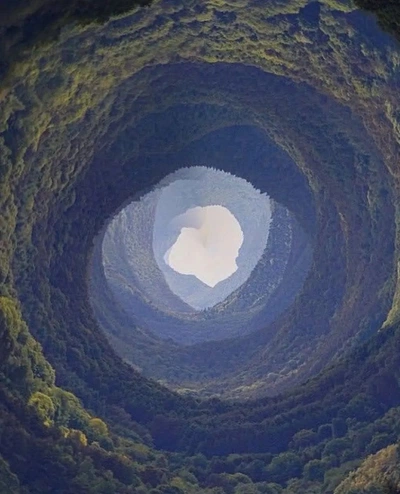 An Instagram  post added on Mar 18, 2024. The author is @blackcactusx. May present: pit cave, natural landscape, sky, landscape, circle.