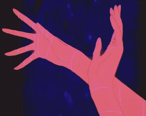 The hands of Haruka Tenoh and Michiru Kaioh in a scene from the anime Sailor Moon S.