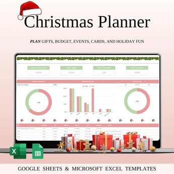 A cover of "Christmas Planner" cluster. The owner is spreadsheetshub. The cluster description is "Complete Christmas Budget & Gift Planner". The cluster consists of 1 element.