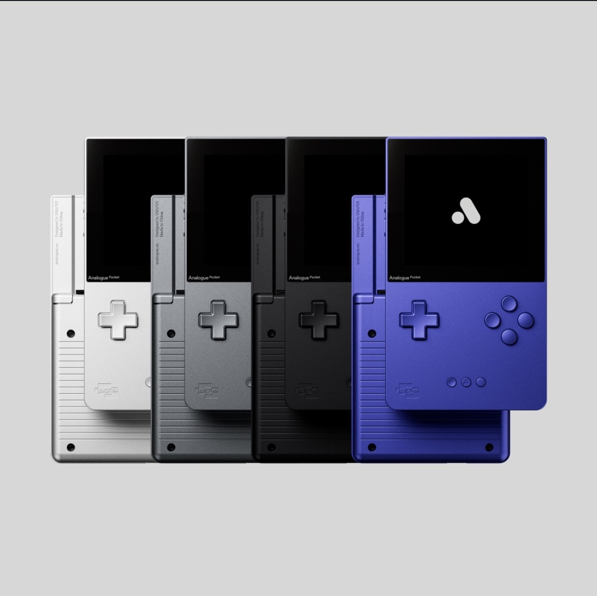 The Analogue Pocket Aluminum Editions by Analogue, machined from a single block of aluminum.