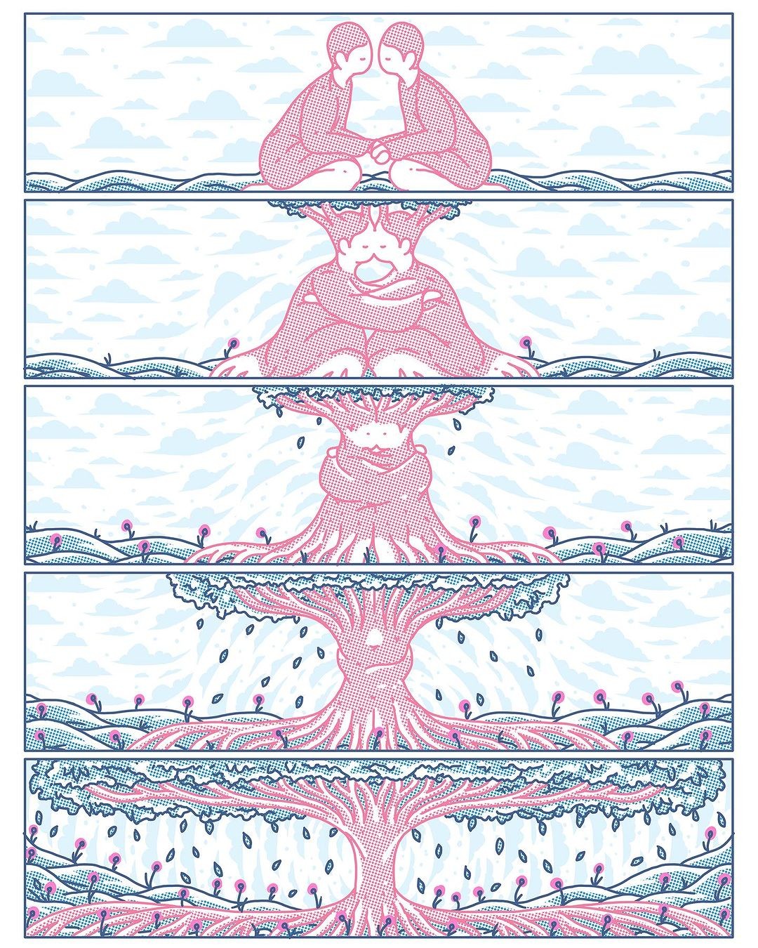 An Instagram  post added by sophburns on Jan 09, 2024. The author is @evanmcohen. May present: design, illustration, organism, pink, line.