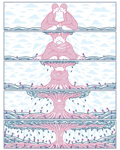 An Instagram  post added by sophburns on Jan 09, 2024. The author is @evanmcohen. May present: design, illustration, organism, pink, line.