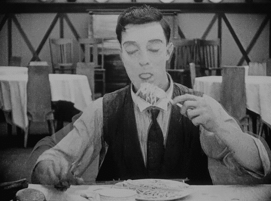 Actor Buster Keaton in a scene from the 1918 silent film The Cook.