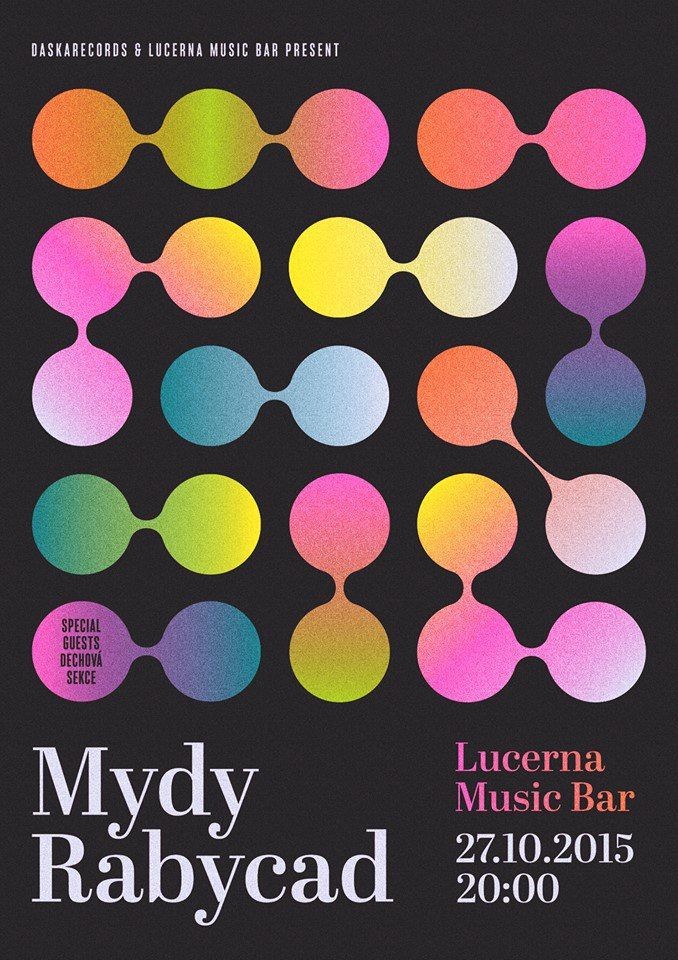 Poster for Mydy Rabycad with special guests Dechová sekce at Lucerna Music Bar in 2015.