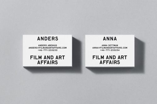 Business cards for Film and Art Affairs, a Stockholm-based production company. Design by Parasol.