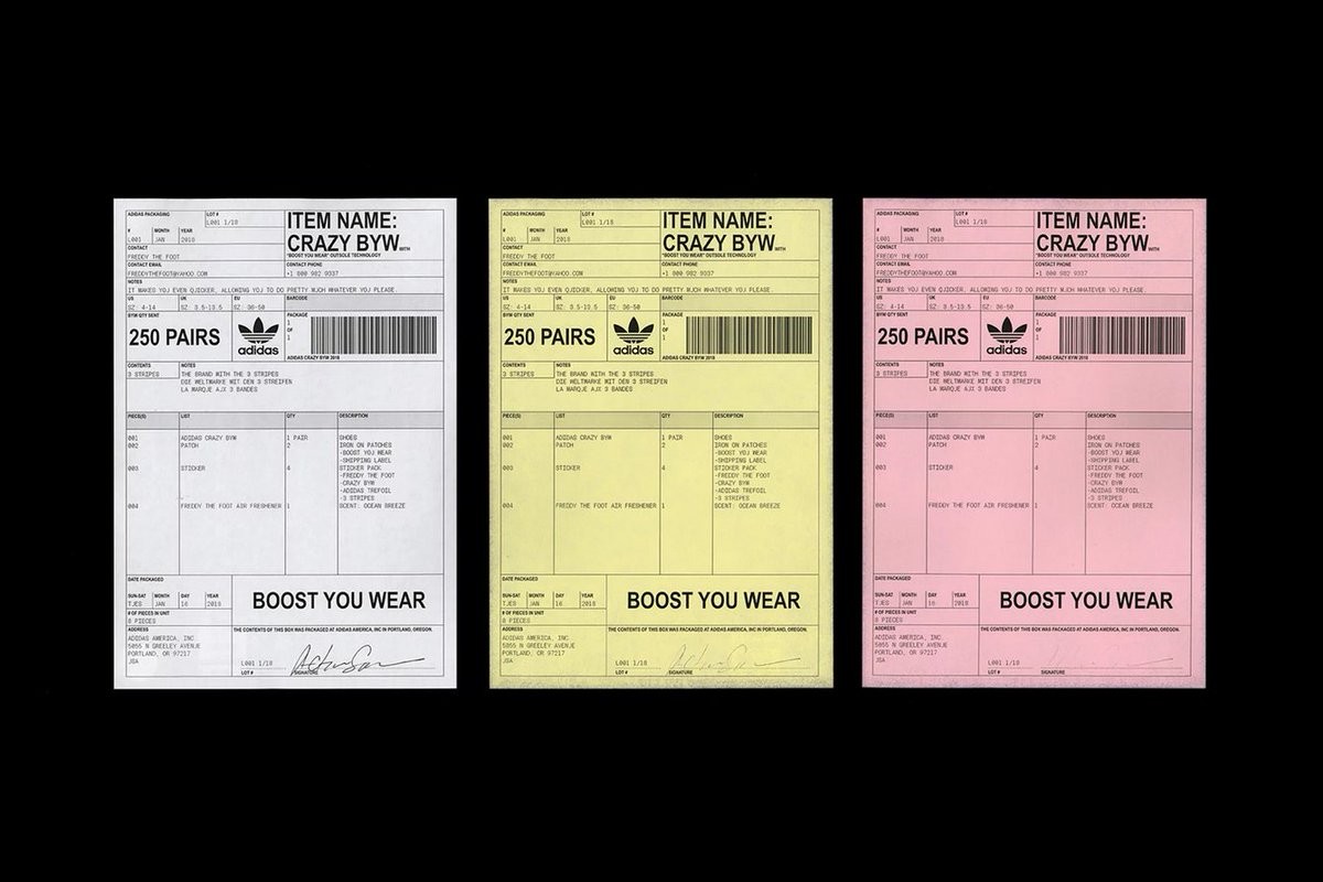Packaging design for the Adidas Crazy BYW sneaker, 2018.