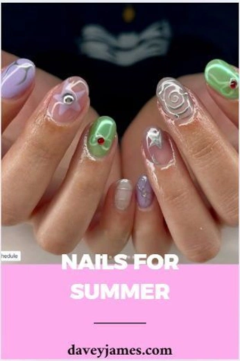 A cover of "summer nails ideas" cluster. The owner is daveyfashion. The cluster description is "summer nails ideas that are fun and cute for this summer.". The cluster consists of 18 elements.
