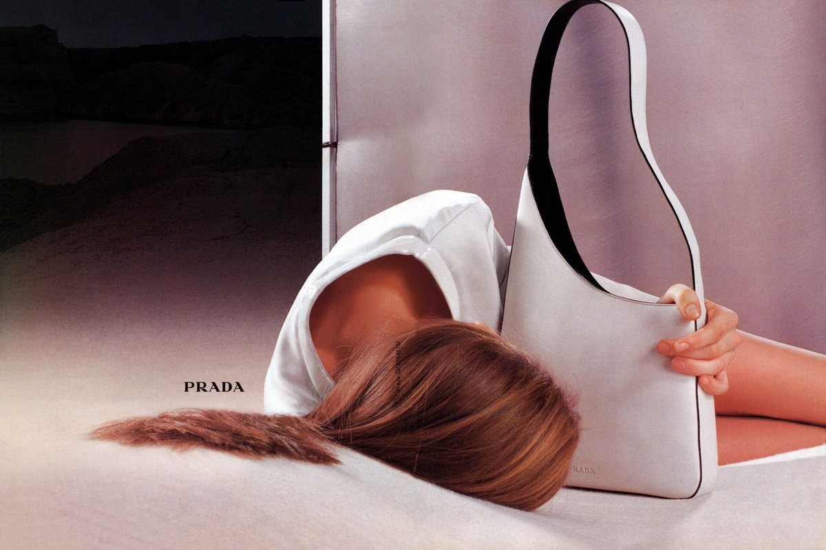 Angela Lindvall for Prada's Fall/Winter 1998 campaign, photographed by Norbert Schoerner.
