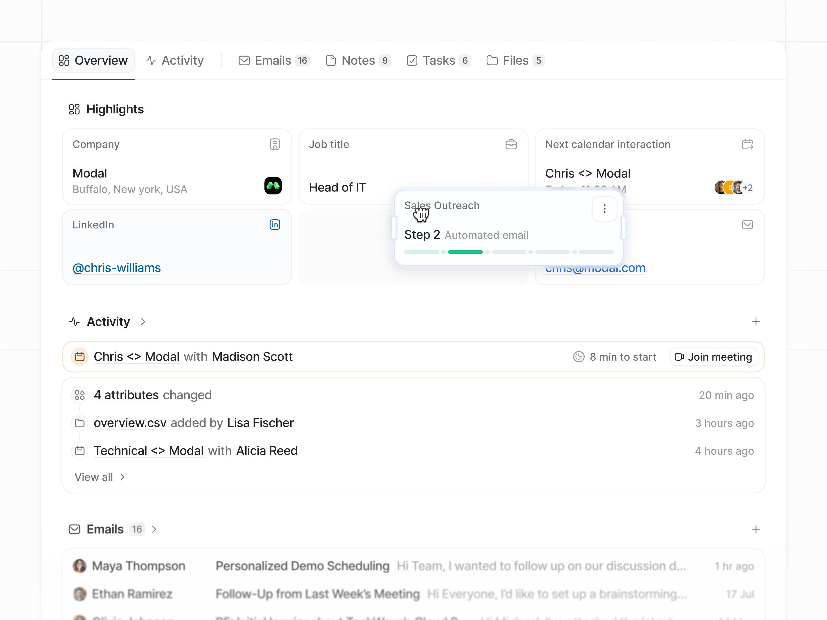 Record Overview UI for Attio designed by Filipe.