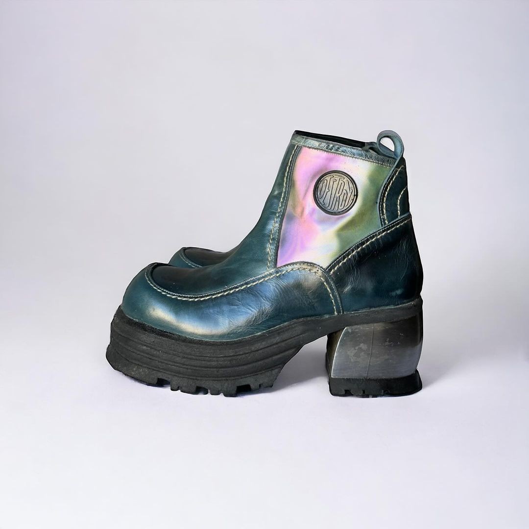 Vintage 1990s Holographic Platform Boots by Destroy. A deadstock pair made in Spain.