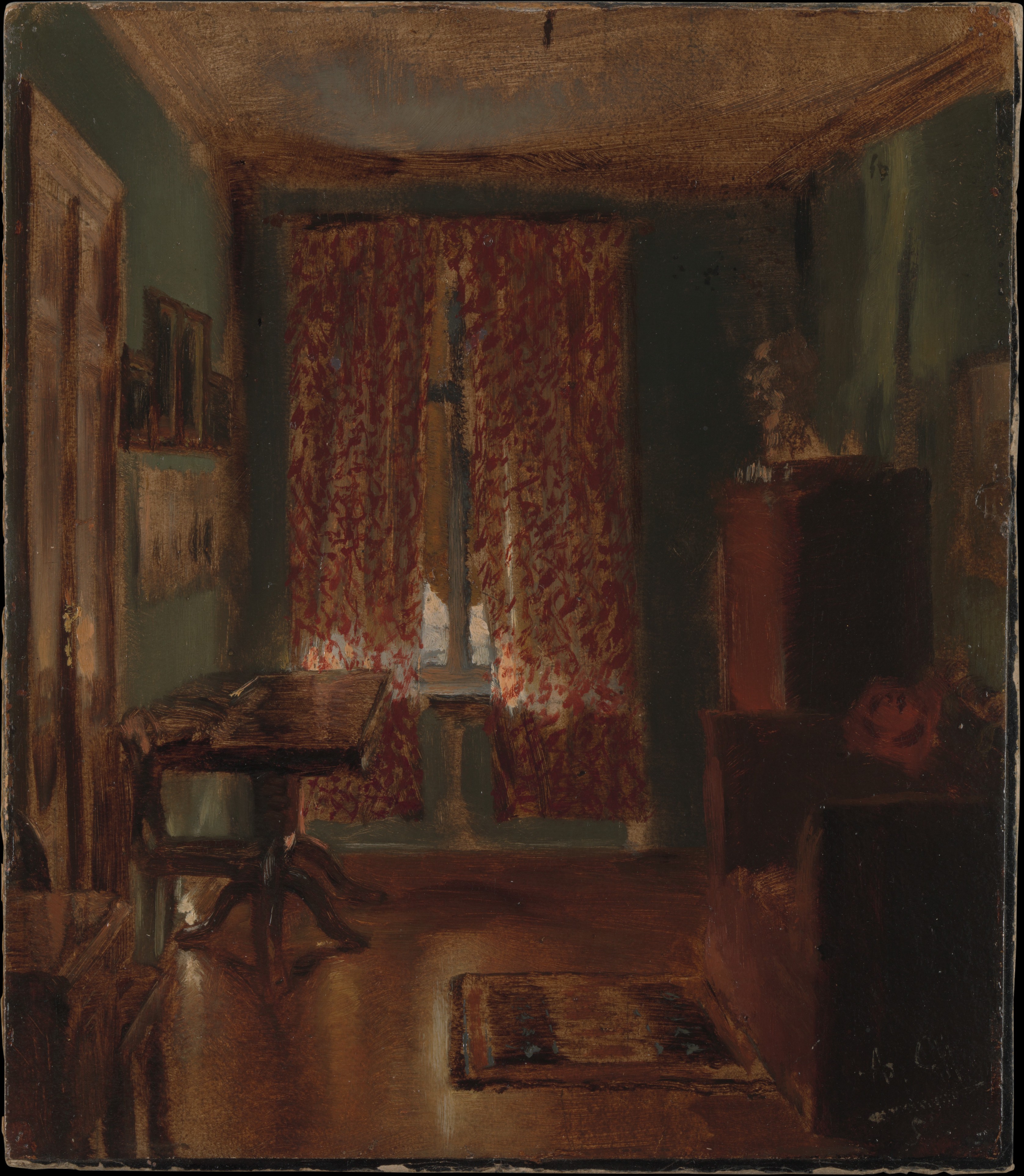 An image added by cosmos on Jul 11, 2024. May present: artist sitting room adolph menzel, the artist's sitting room in ritterstrasse, the metropolitan museum of art, painting, two men contemplating the moon.