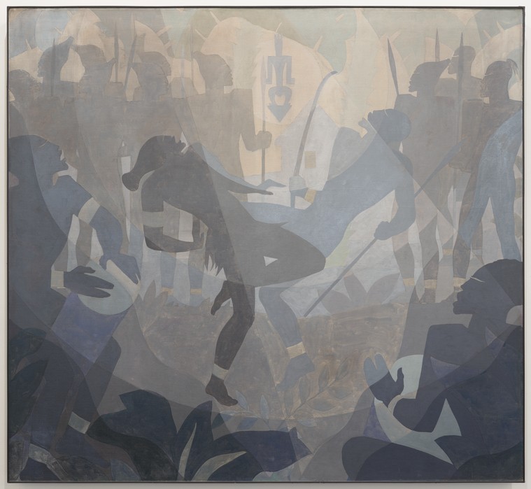 An image added by cosmos on Jul 09, 2024. May present: aaron douglas's art style, aspects of negro life: the negro in an african setting, painting, art, modern art.