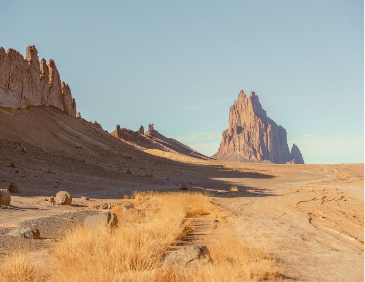 The volcanic remains of Shiprock in New Mexico, photographed by Roger Russell.