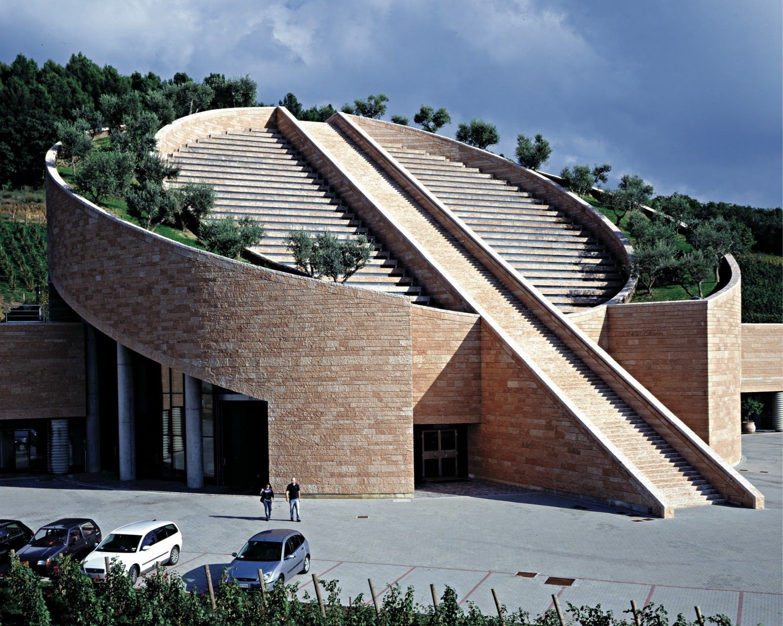 The Cantina Petra winery in Suvereto, Italy, designed by architect Mario Botta (2003).