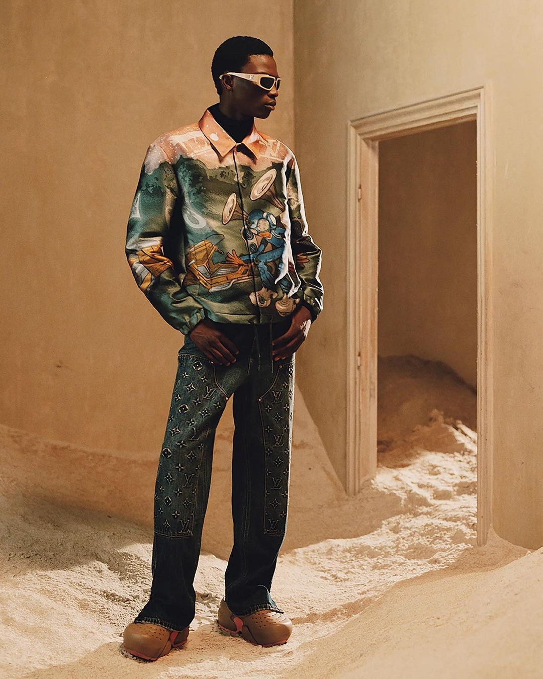 Model Dara for the Louis Vuitton Pre-Fall 2023 menswear collection, shot by Andrew Jacobs.