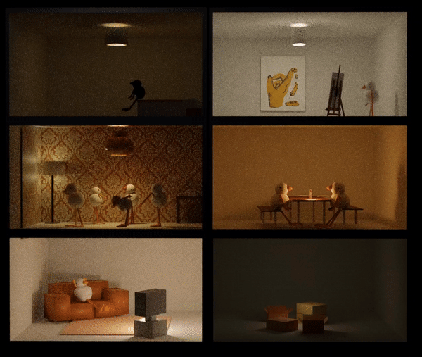 A compilation of digital dioramas created by artist Daisy Link using Blender.