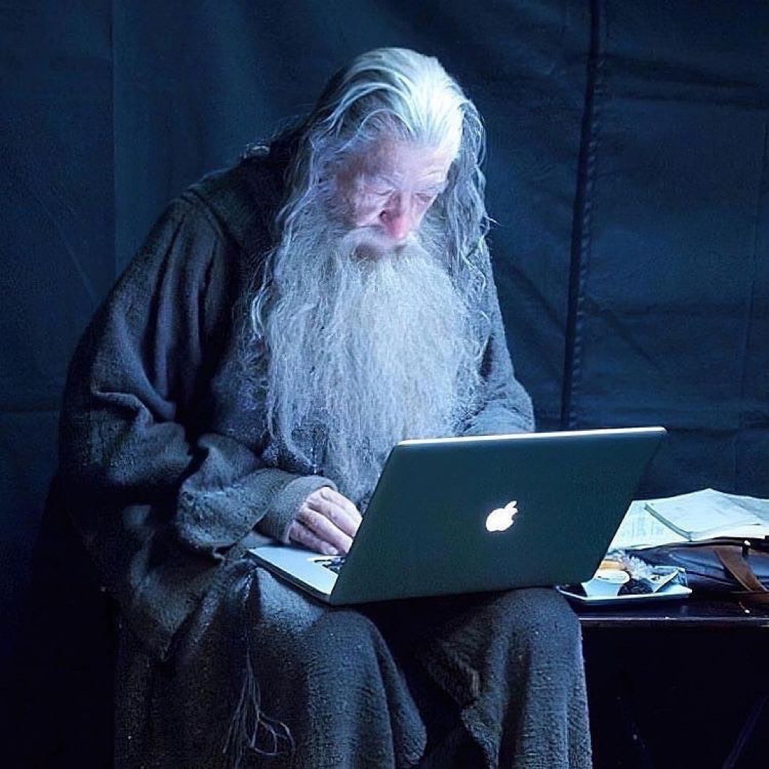 Actor Ian McKellen as Gandalf on the set of The Hobbit: An Unexpected Journey (2012).