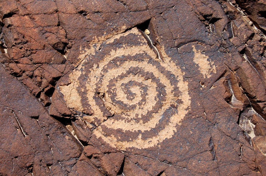 A Spiral Petroglyph carved into rock.