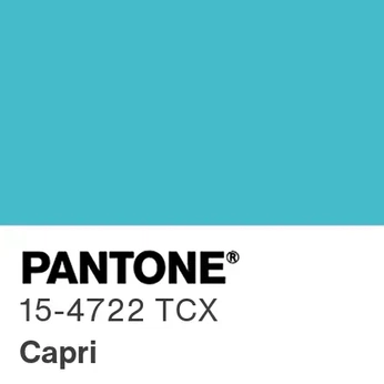 A cover of "Pantone, Capri" cluster. The owner is sarahlindsay. The cluster description is "PANTONE 15-4722 Capri / #44BBCA - References for Inspiration". The cluster consists of 64 elements.