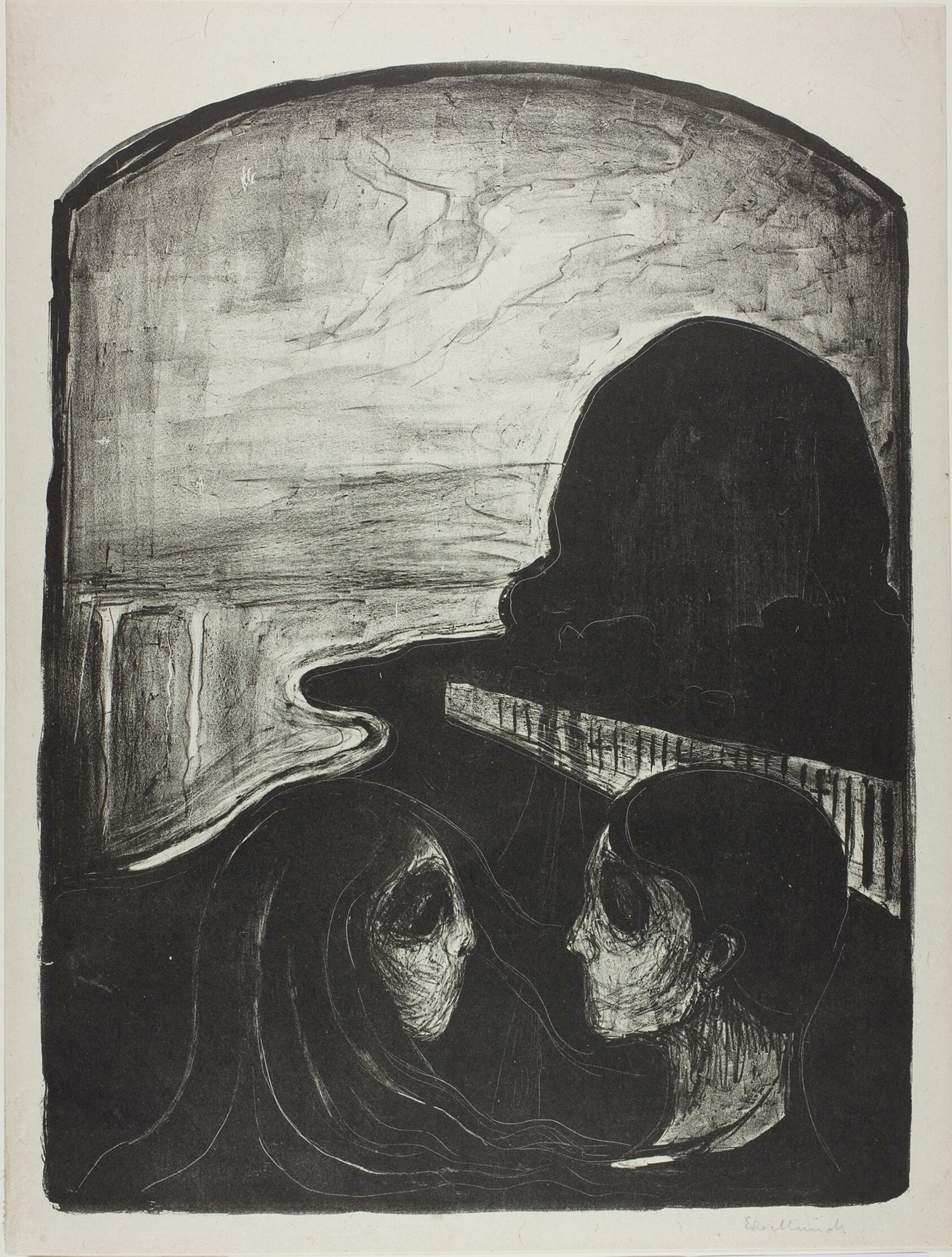 An image added by cosmos on Jul 11, 2024. May present: attraction i munch, eye in eye, art, painting, {lithograph.