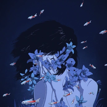 A cover of "the blues ♡" cluster. The owner is symbollavender. The cluster consists of 18 elements.