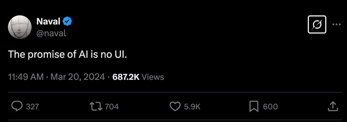 Naval's tweet about AI and UI