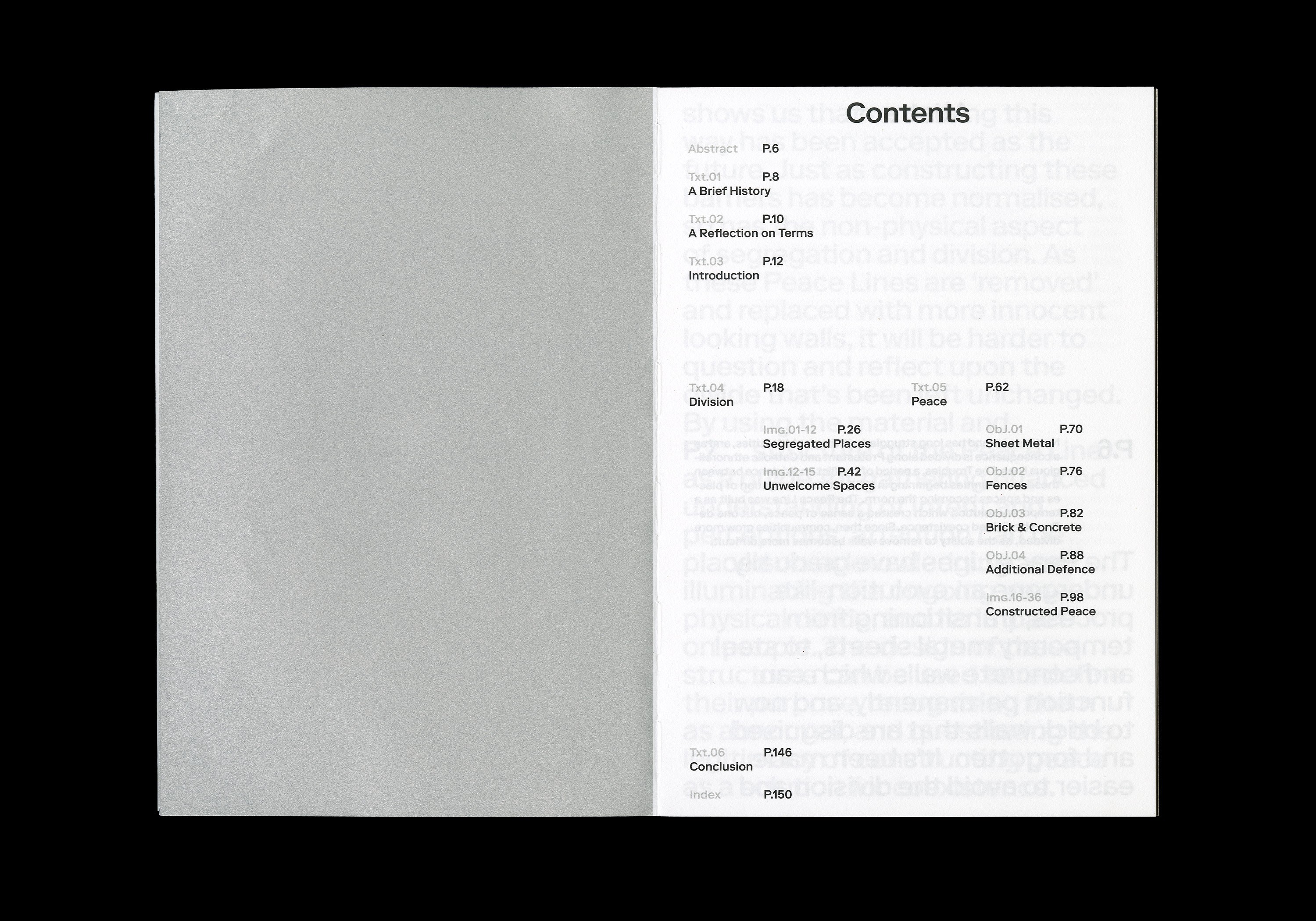 Table of contents from the publication Constructed Peace, designed by Arian Norton.