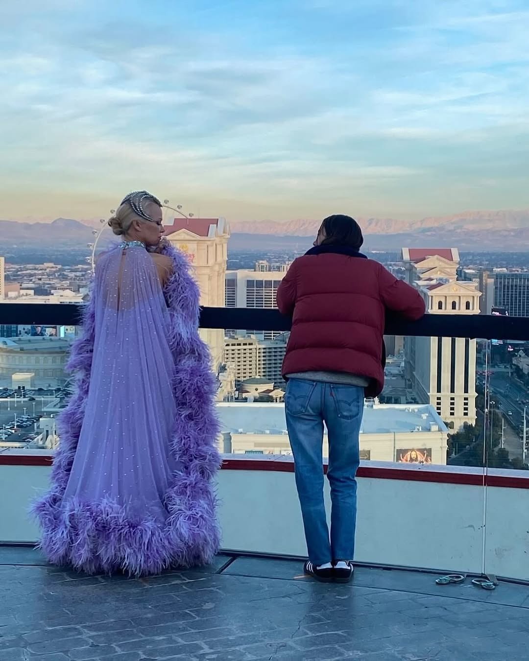 Director Gia Coppola photographs Pamela Anderson on the set of their film The Last Showgirl.