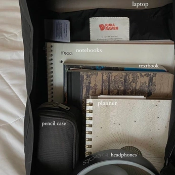 A cover of "Travel/School" cluster. The owner is jlloryrei. The cluster description is "Inspo for essentials/packing.". The cluster consists of 36 elements.