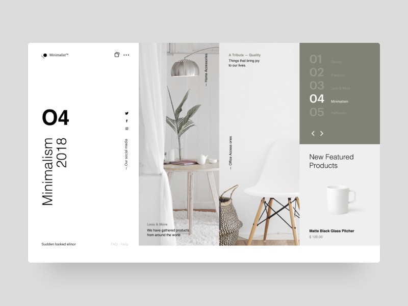 Minimalism 2018, a minimalist graphic design layout for a digital catalog.