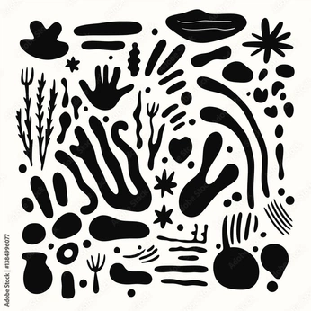 A cover of "Black and white abstract" cluster. The owner is aburadrafiu. The cluster description is "Black and white abstract shapes B&W  vector". The cluster consists of 19 elements.