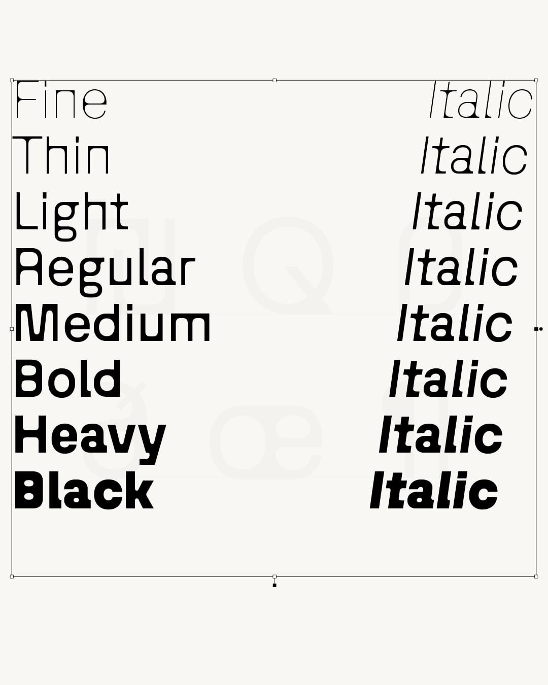 The Bugrino typeface by lavendrytpe, showcasing its various weights and new italic styles.