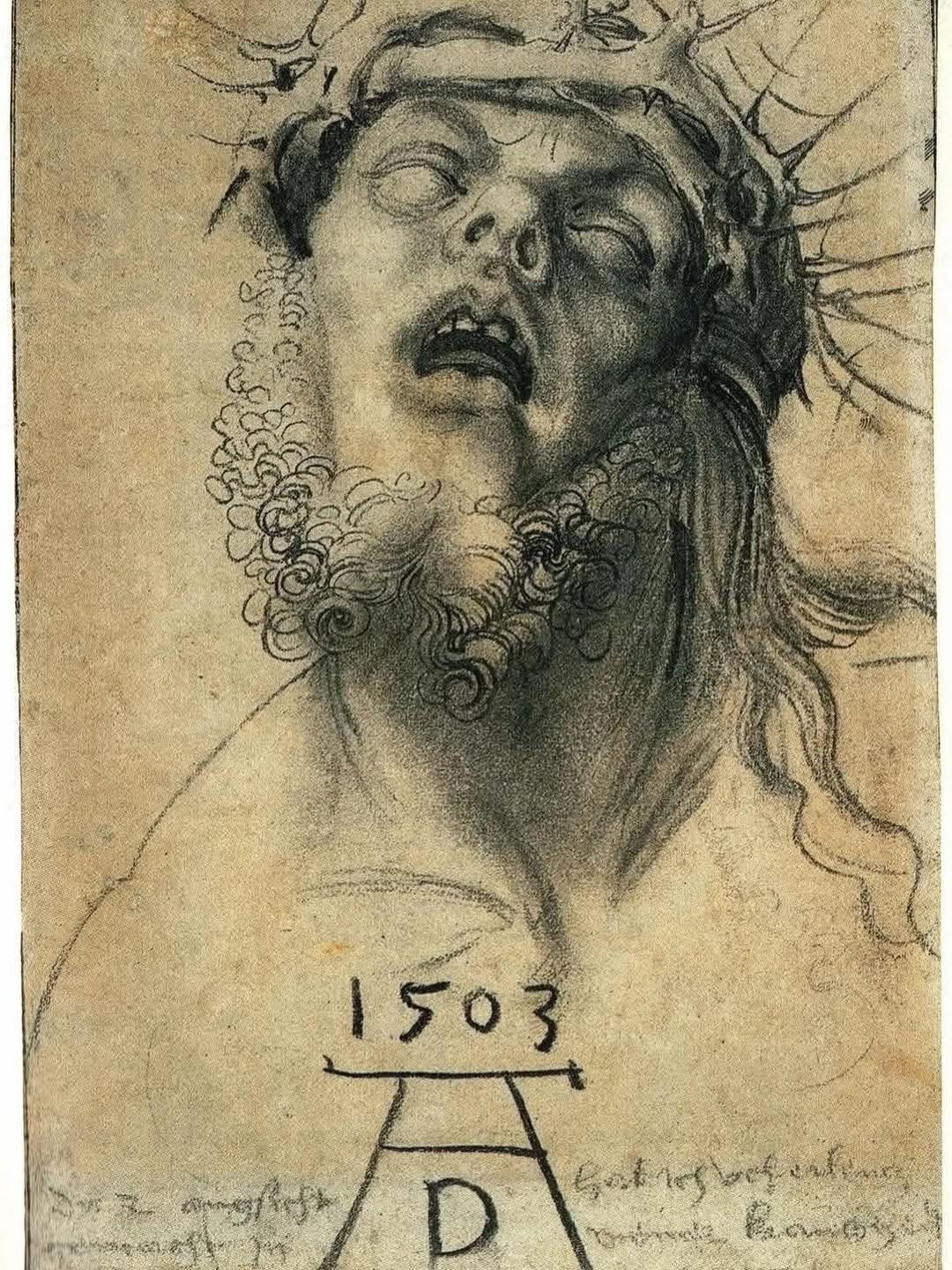 Albrecht Dürer's Head of the Dead Christ, a charcoal self-portrait from 1503.