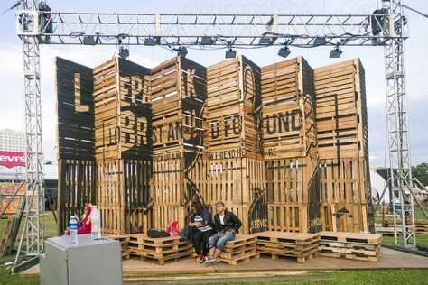 A wooden pallet installation at Art Basel Miami in 2014.