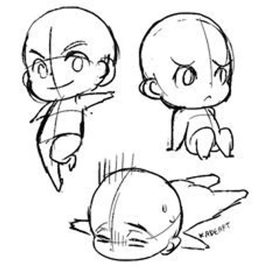 A drawing tutorial for three Chibi poses by artist Kadeart. / Cosmos