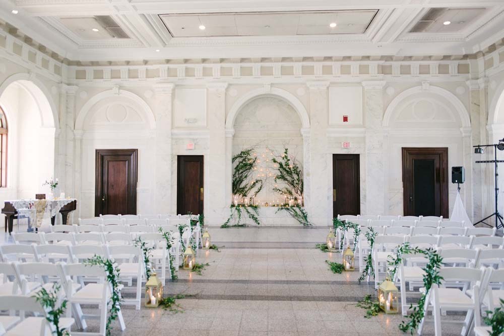 Wedding ceremony setup at the Historic Dekalb Courthouse. Photo by Once Like a Spark.
