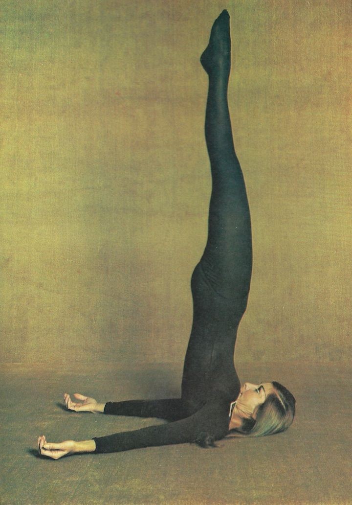 A photograph from the 1967 book Yoga for Beauty and Health by Eugene Rawls and Eve Diskin.