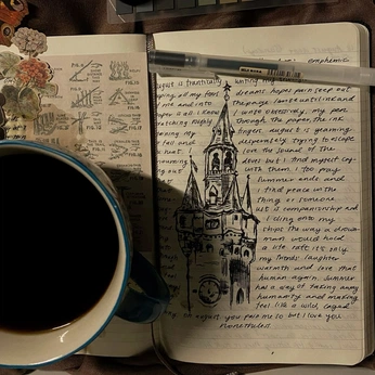 A cover of "The Aidoneus Diaries" cluster. The owner is browniboxx. The cluster description is "So, this is my diary, I suppose. A chronicle of my many pains.". The cluster consists of 79 elements.