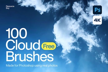 A cover of "Free Photoshop Brushes" cluster. The owner is resourceboy. The cluster consists of 34 elements.