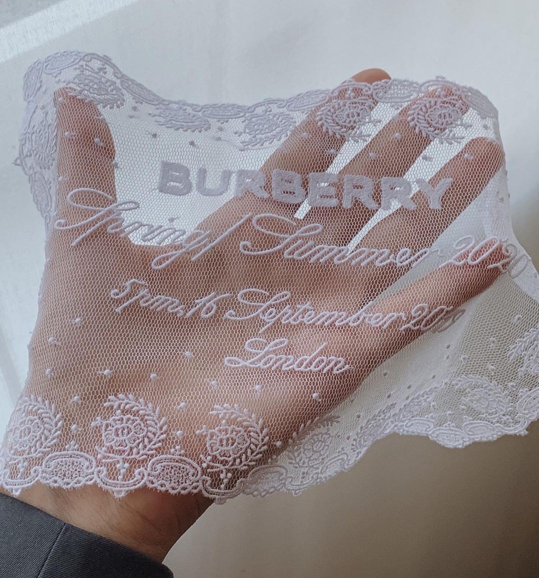 Lace invitation for the Burberry Spring/Summer 2020 show in London.